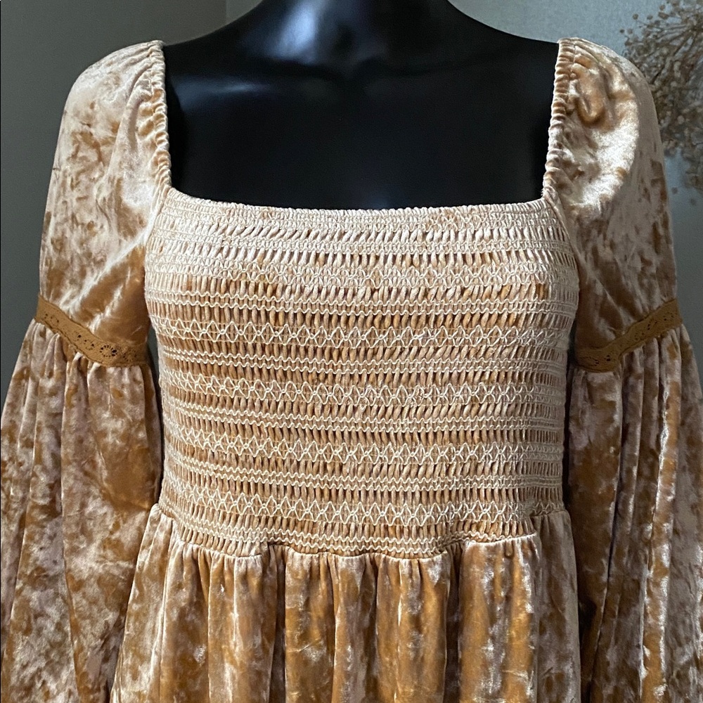 Luxurious Rich Crushed Velvet Dress in Gold - Picture 10 of 13